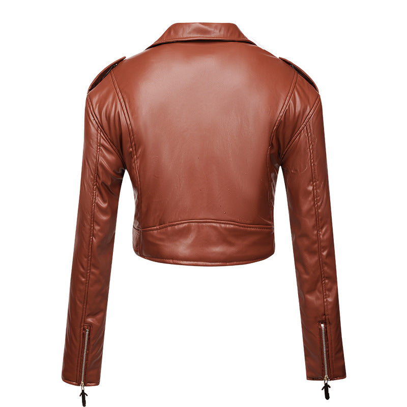 Women Leather Short Cotton High Waist Jacket