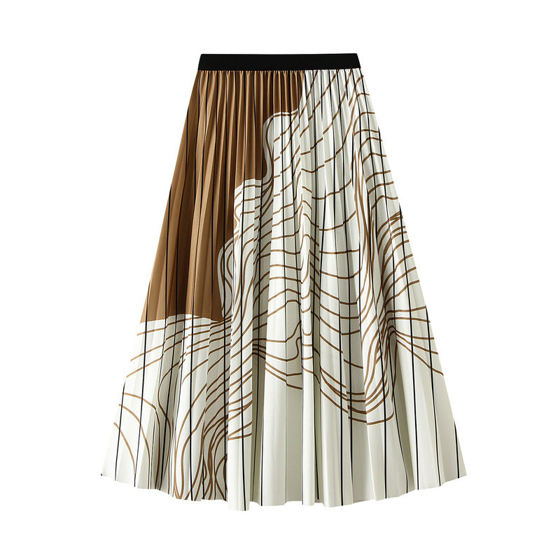 Pleated Women Mid Length Design Black White Contrast Color Skirt