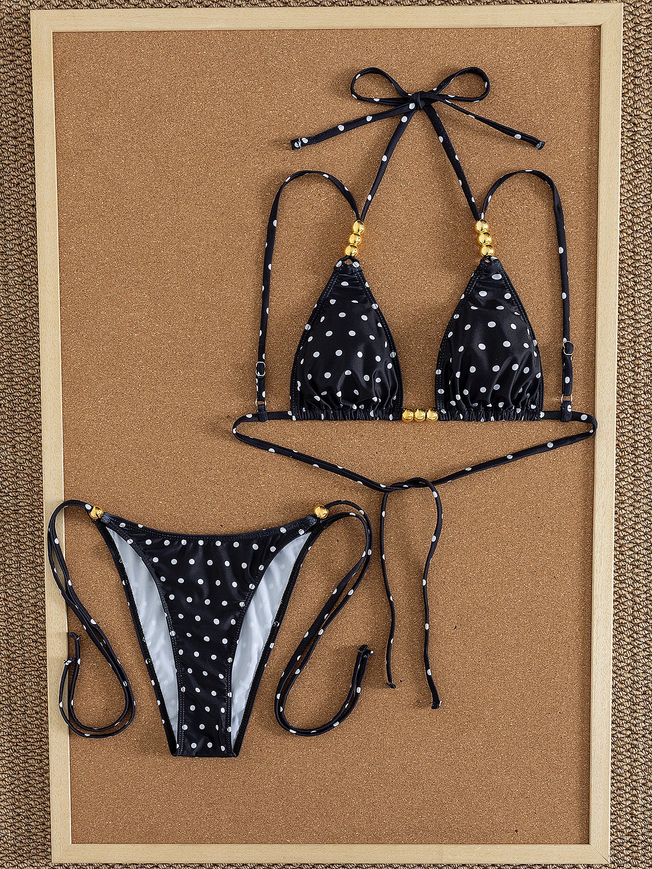 Sexy Retro Golden Balls Halter Triangle Swimsuit