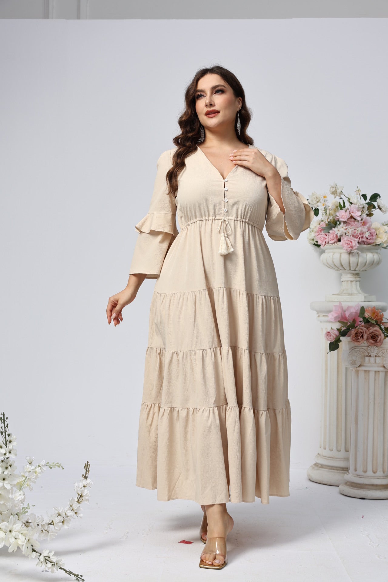 Women Large Swing V neck Long Dress