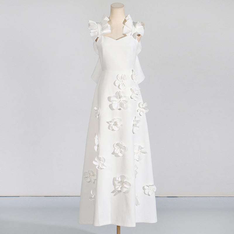 High Grade Stitching Floral Backless Dress
