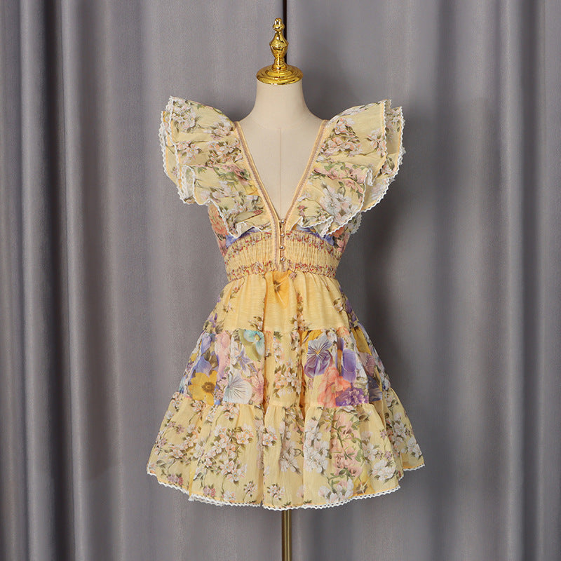 French Flying Sleeves Short Dress