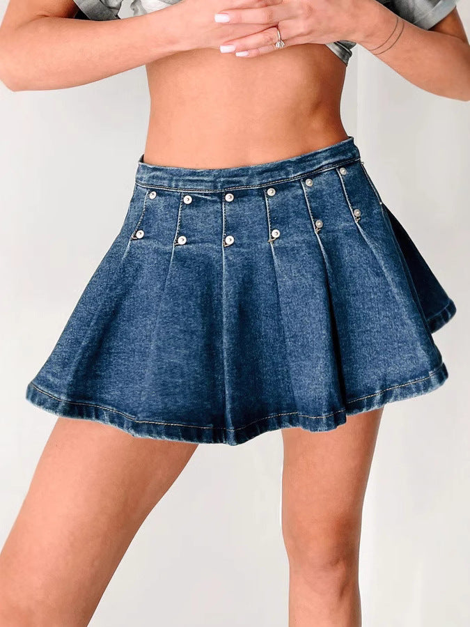 Summer Sexy Rivet Retro A line Pleated Skirt