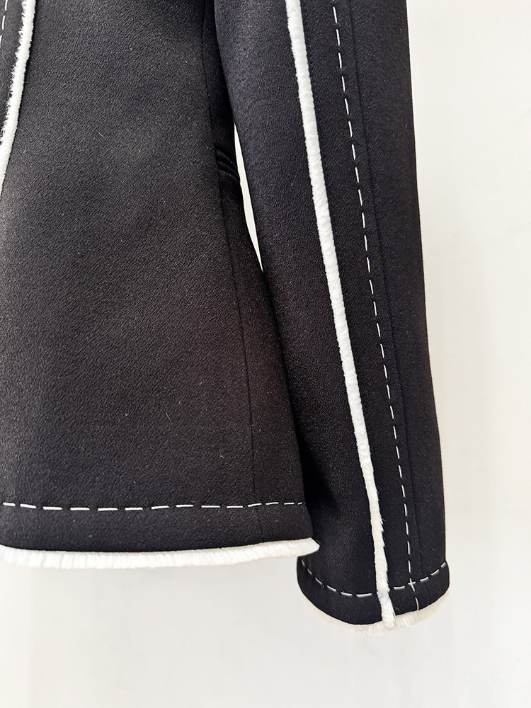 Solid Color Contrast Fringe Bead Line Jacket
