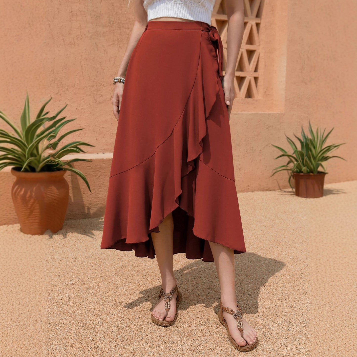 Lace up One Piece Wrap Skirt