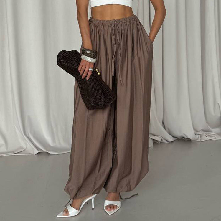 Women High Waist Loose Lace up Trousers