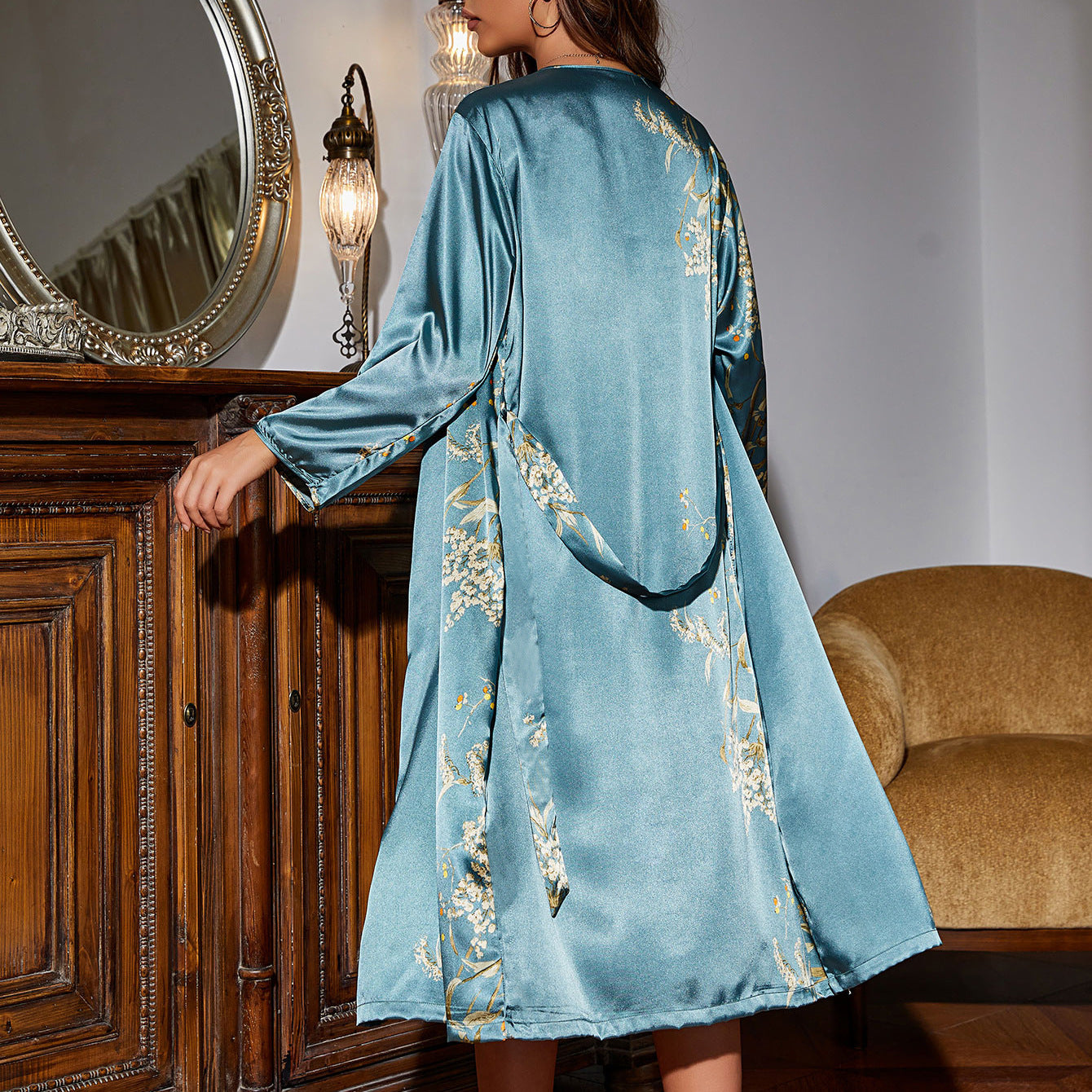 Women Four Seasons Home Wear Lace Up Nightgown