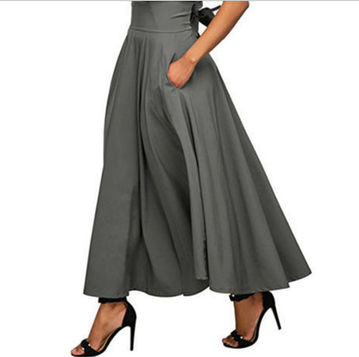 Women Solid Color Lace up Ankle Waist Slimming Maxi Skirt - Venus Trendy Fashion Online