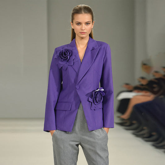 Women Casual Elegant Three Dimensional Floral Loose Blazer