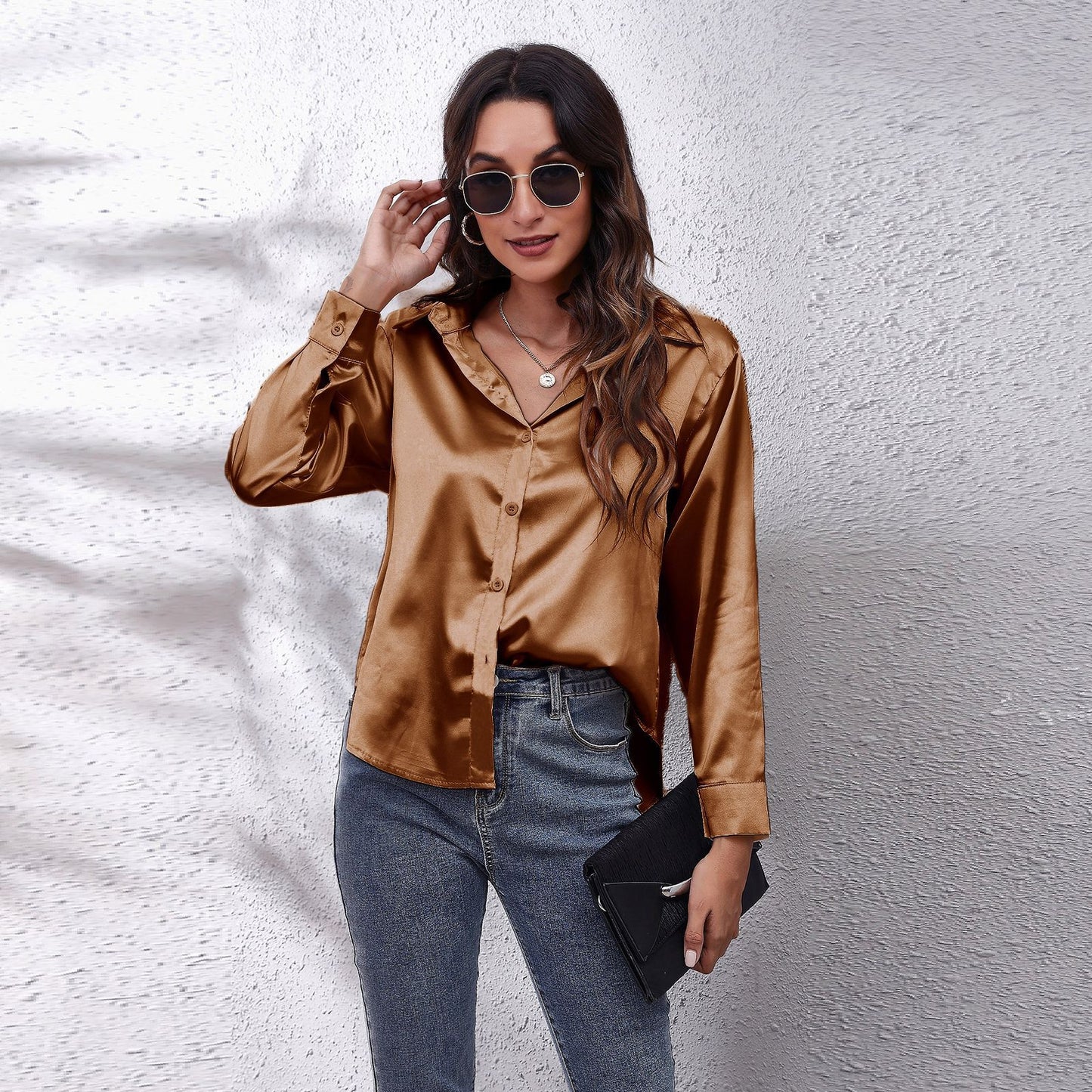 Popular Satin Women Long Sleeve Shirt
