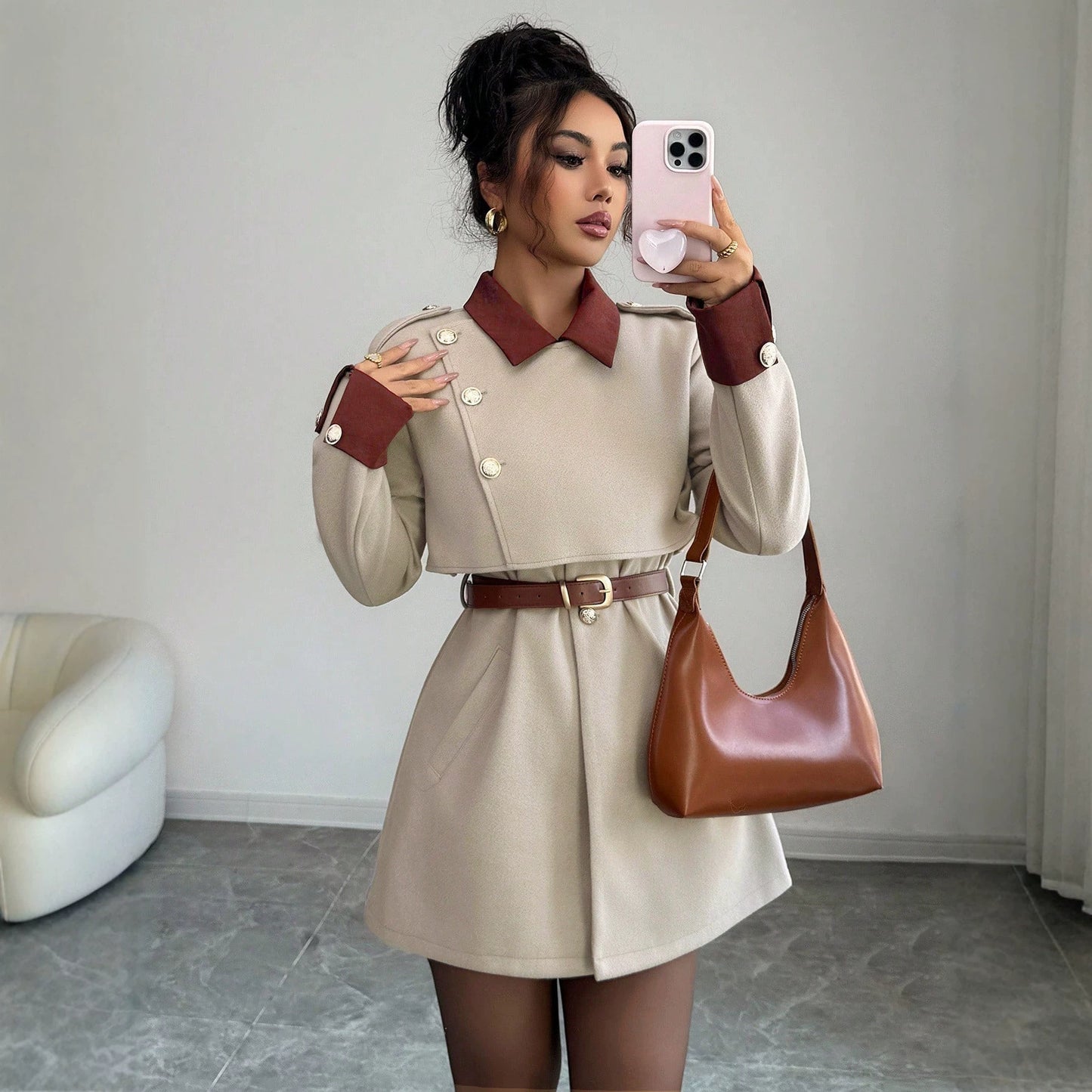 Collared Women Woolen Suit Slim Fit Coat