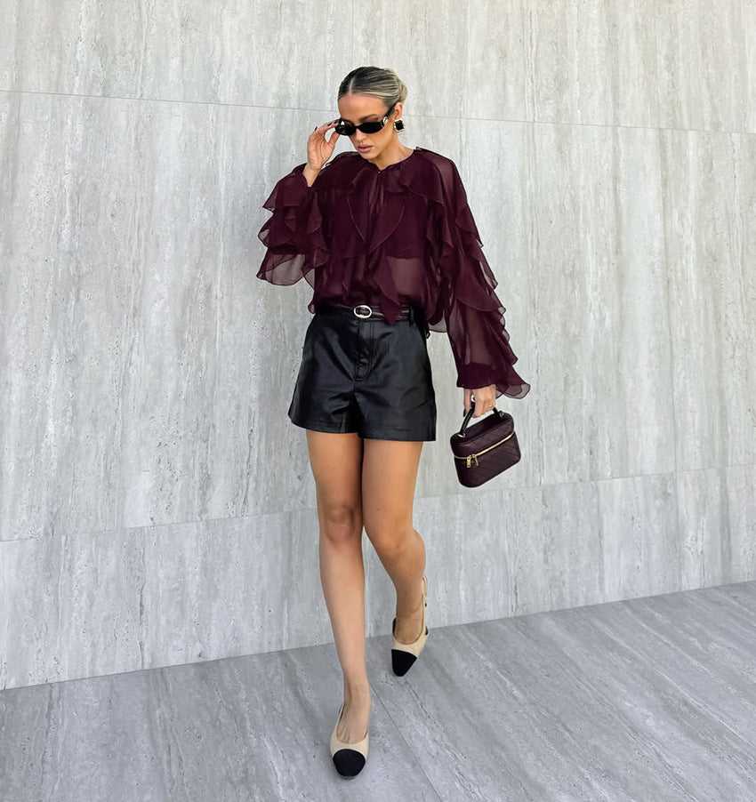 Luxury French Layered Ruffled Chiffon Blouses