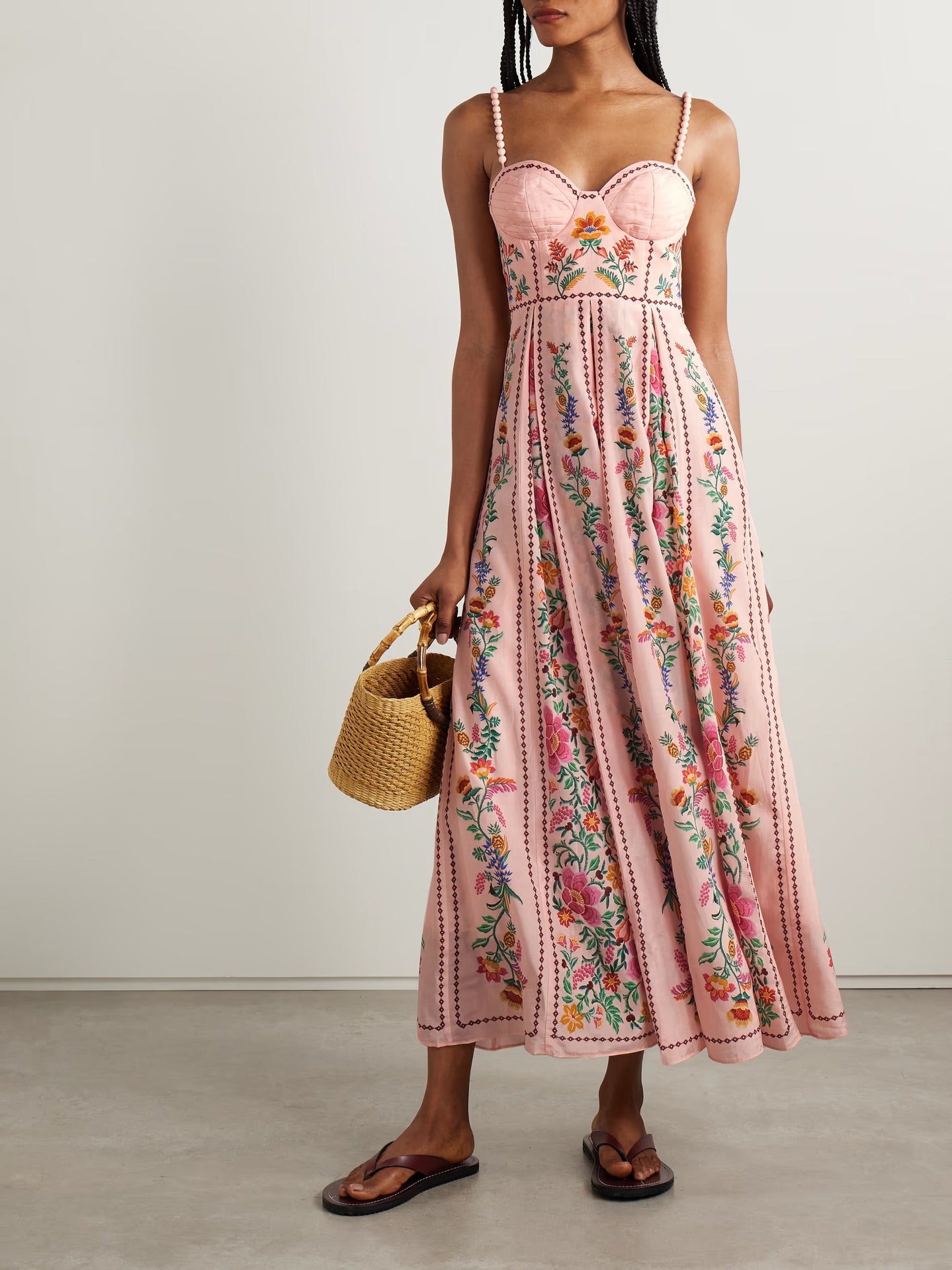 Sexy Decorative Beads Sling Positioning Print Holiday Dress