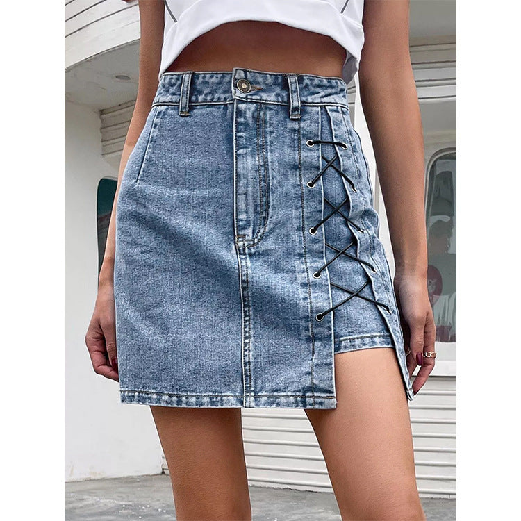 High Waist Summer Slimming Lace Up Split Skirt