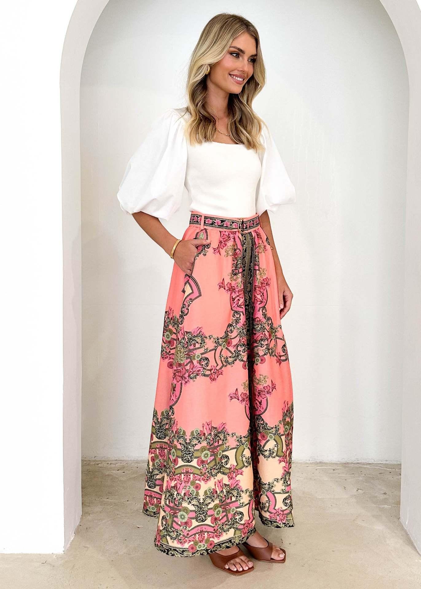 Women Summer Printing Elegant Loose Floral Skirt