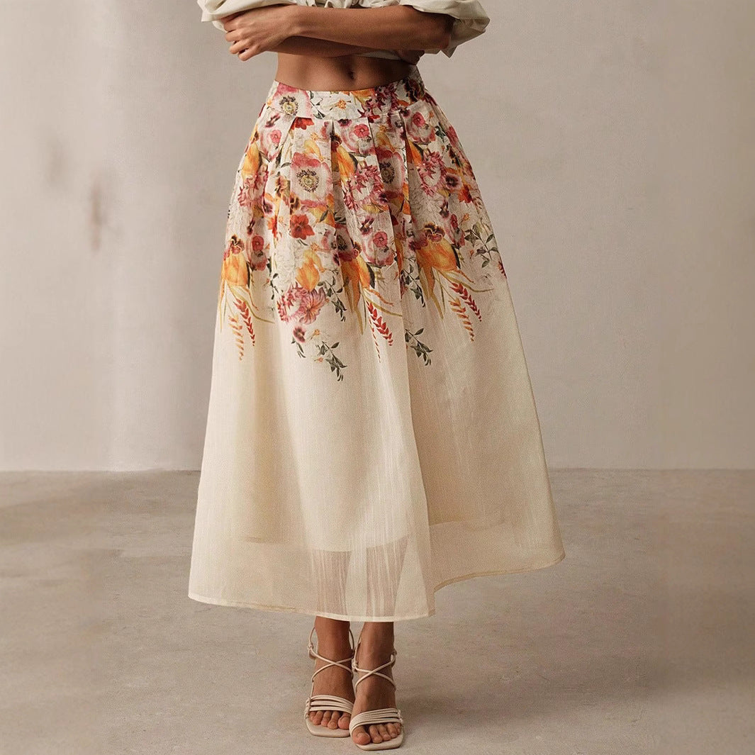 Summer Women Digital Printing High Waist Half Tulle Skirt