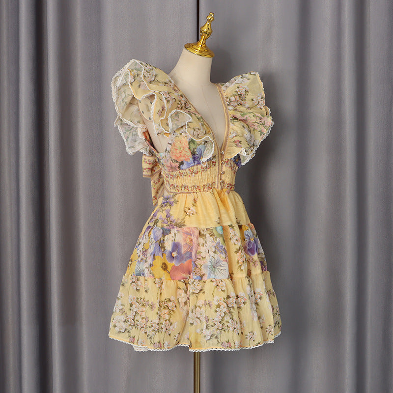 French Flying Sleeves Short Dress