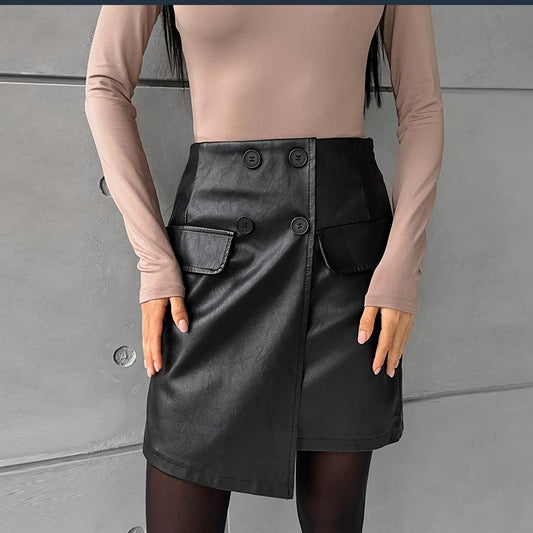 Sexy Artificial Leather A Swing High Waist Leather Skirt - Venus Trendy Fashion Online