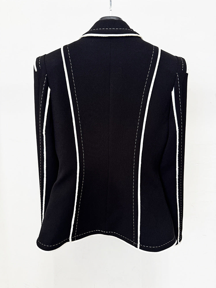 Solid Color Contrast Fringe Bead Line Jacket