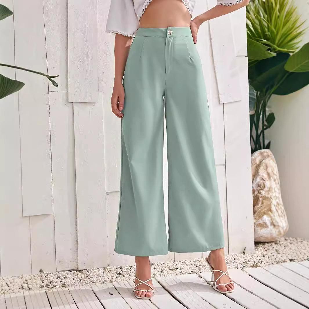 Women High Waist Drooping Straight Leg Pants - Venus Trendy Fashion Online