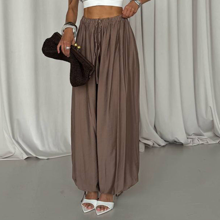 Women High Waist Loose Lace up Trousers