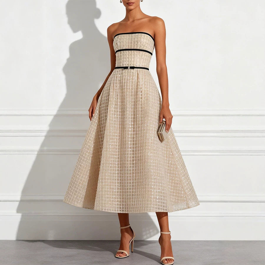 Summer Sleeveless Wrapped Chest Sequ Dress