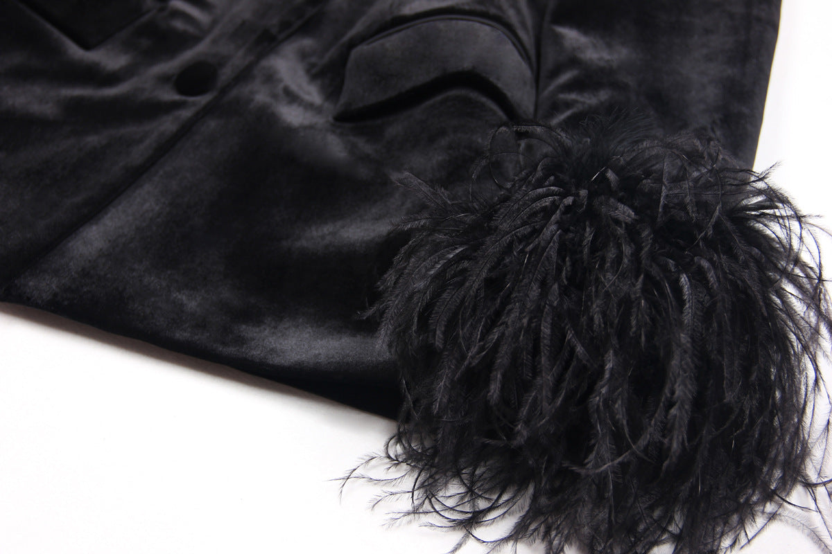 Autumn Velvet Women Ostrich Feather Jacket