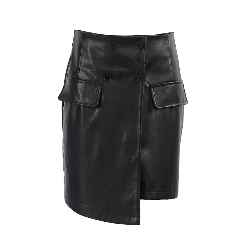 Sexy Artificial Leather A Swing High Waist Leather Skirt - Venus Trendy Fashion Online