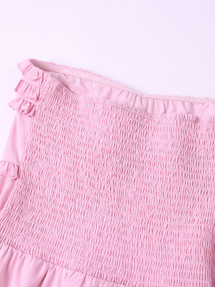 Sexy Backless Wooden Ear Smocking Stitching Hip Dress