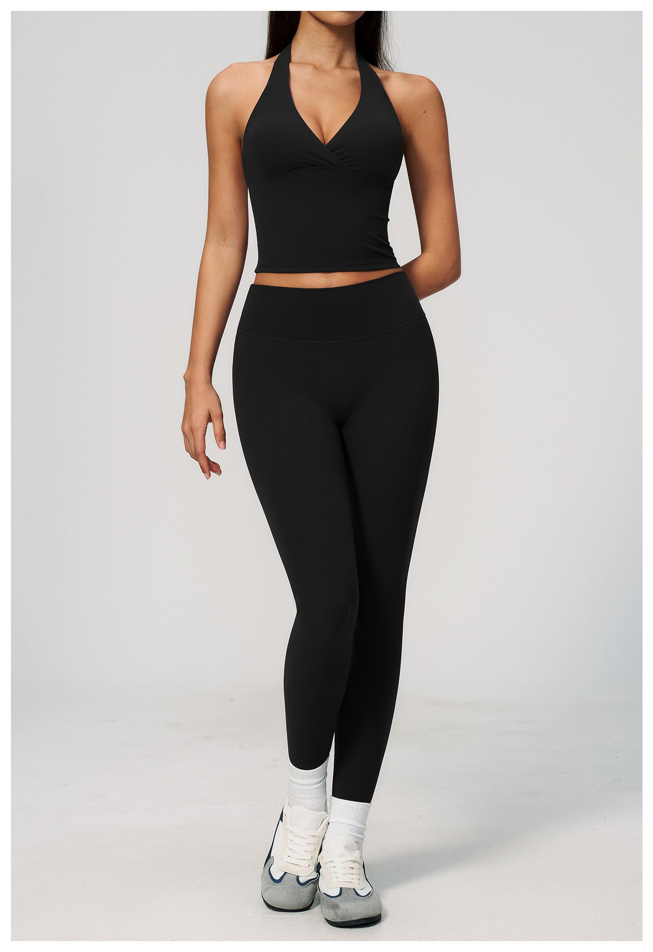 Brushed Deep V Plunge Halter High Waist Yoga Clothes