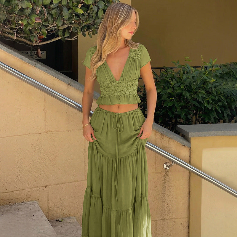 French Women Sexy Lace Chiffon Cardigan skirt sets