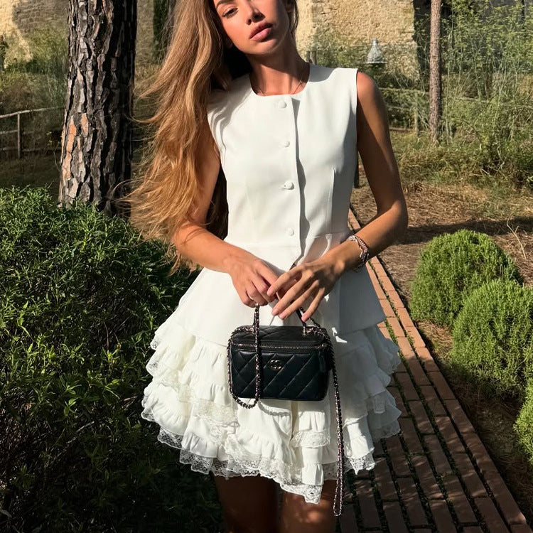Women High Grade Sleeveless Vest Skirt Two Piece Sets