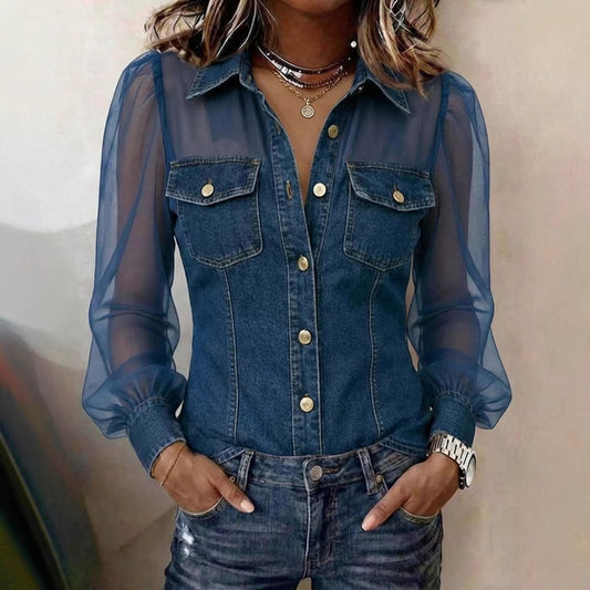 Women V neck Lace Long Sleeve Top