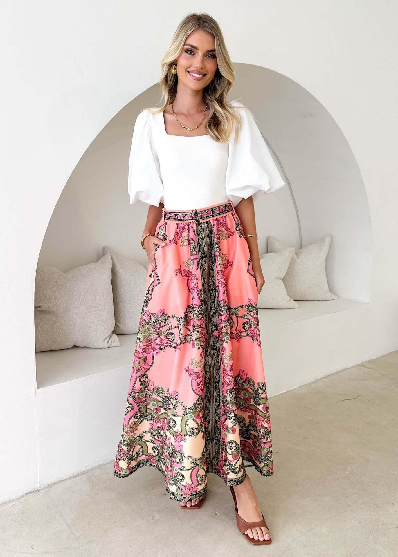 Women Summer Printing Elegant Loose Floral Skirt