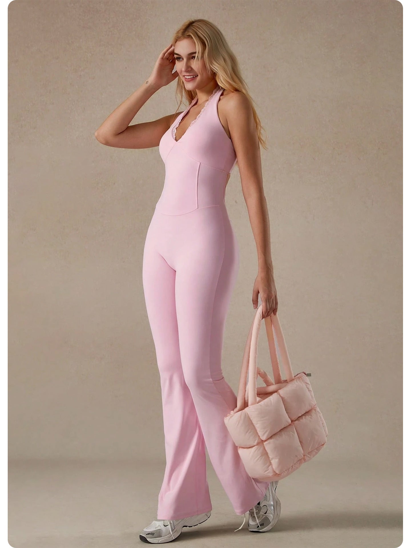 Lace V neck Yoga Jumpsuit
