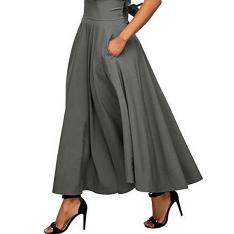 Women Solid Color Lace up Ankle Waist Slimming Maxi Skirt - Venus Trendy Fashion Online