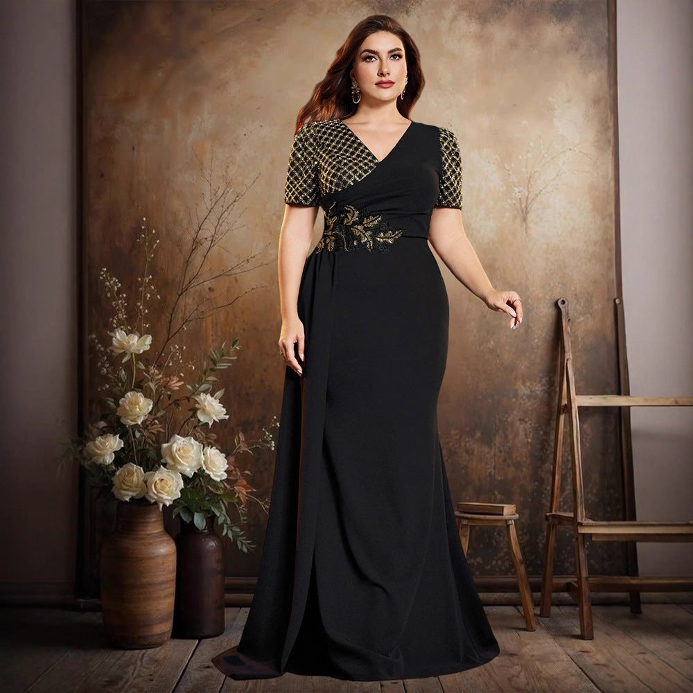 Plus Size V neck Short Sleeve Elegant Party Dress