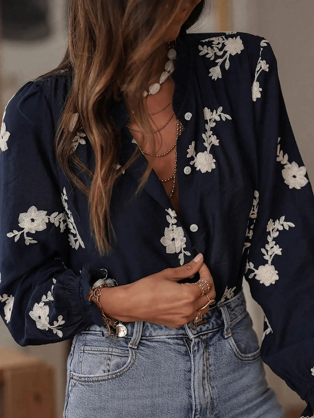 Popular Women Cardigan Puff Sleeve Casual Shirt Top