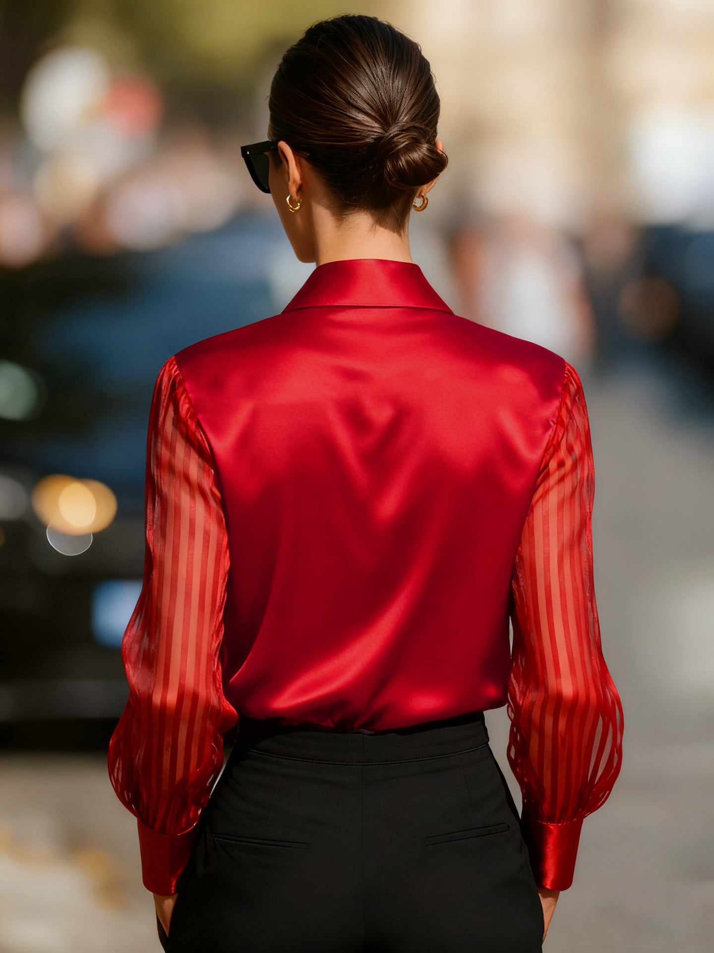 Women Solid Color Elegant Office Long Sleeve Shirt