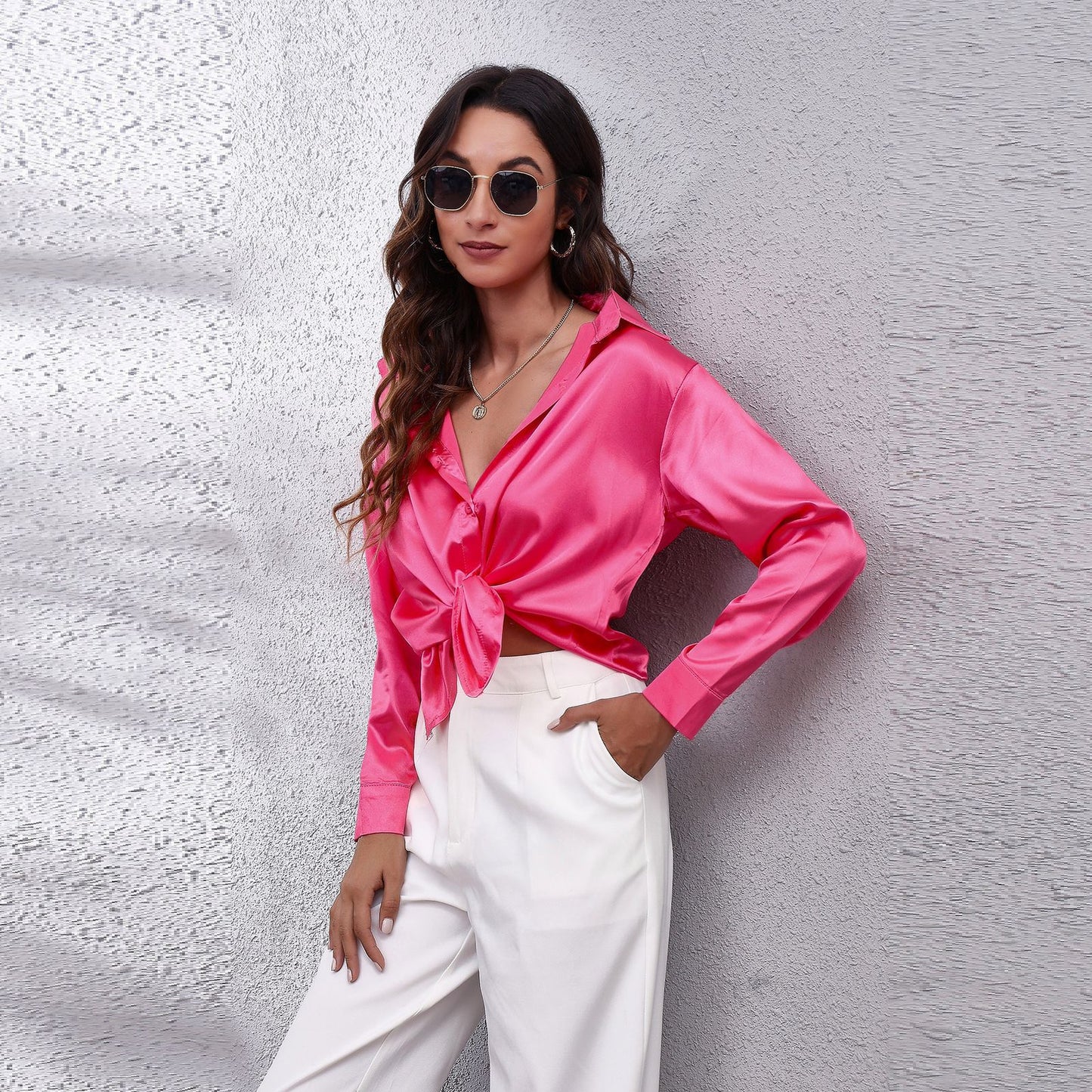 Popular Satin Women Long Sleeve Shirt
