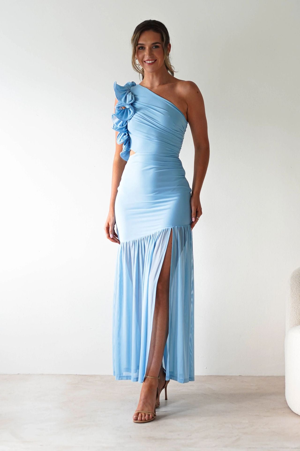 Autumn Winter Hollow Out One Shoulder Ruffled Mesh Dress
