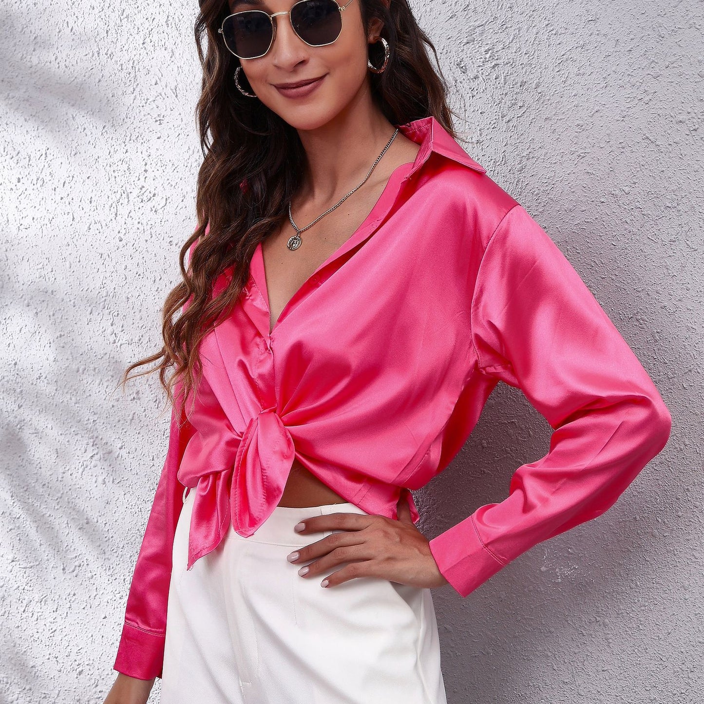 Popular Satin Women Long Sleeve Shirt