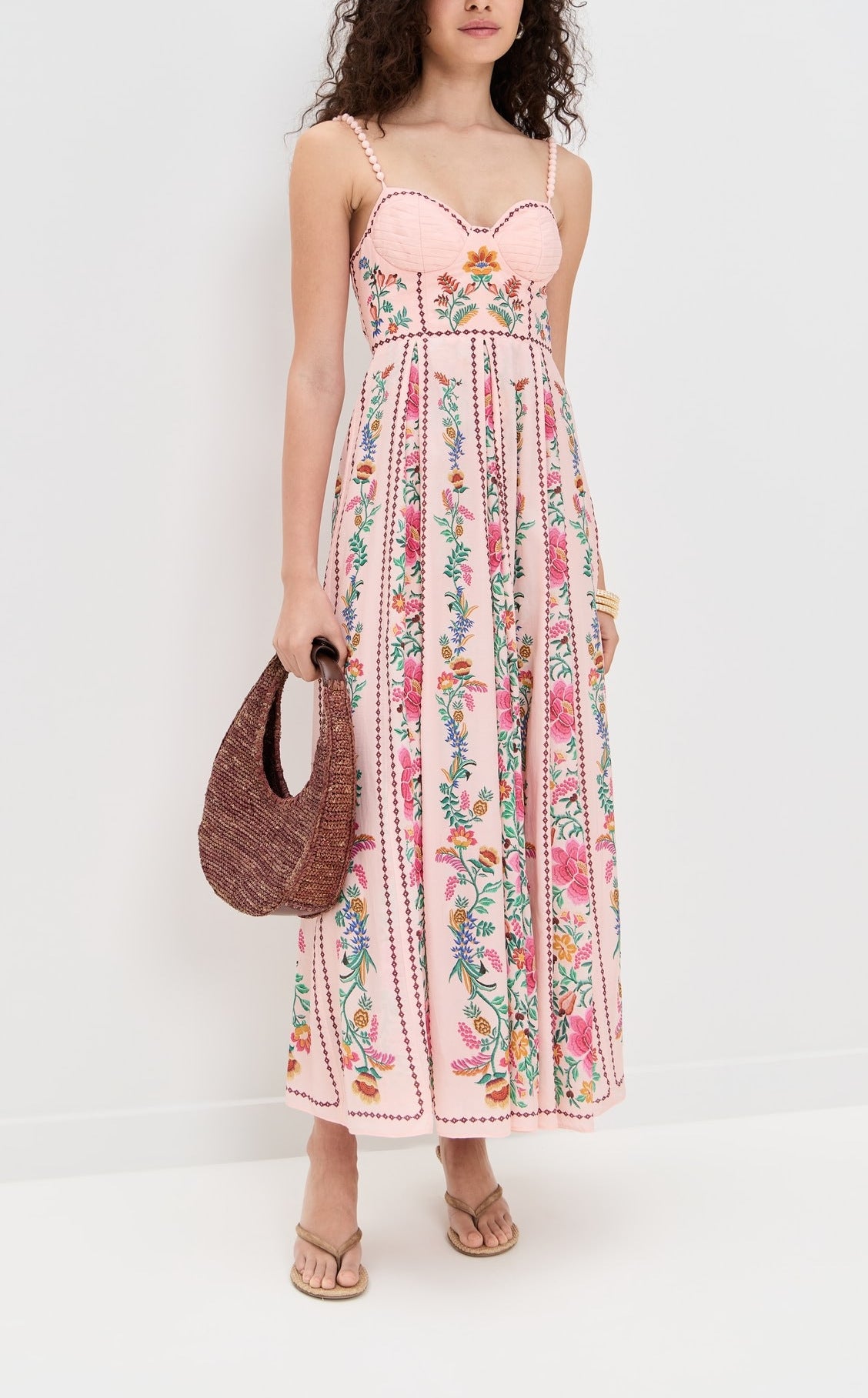 Sexy Decorative Beads Sling Positioning Print Holiday Dress