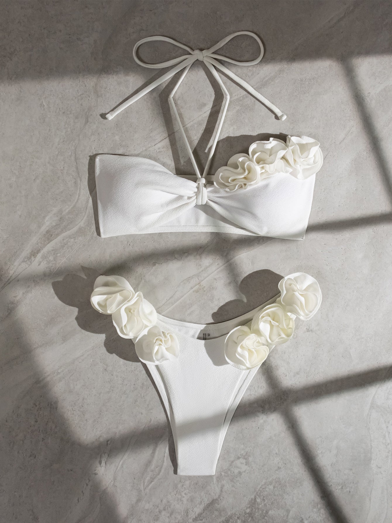 Women Three Dimensional Floral Halter Lace up Swimsuit