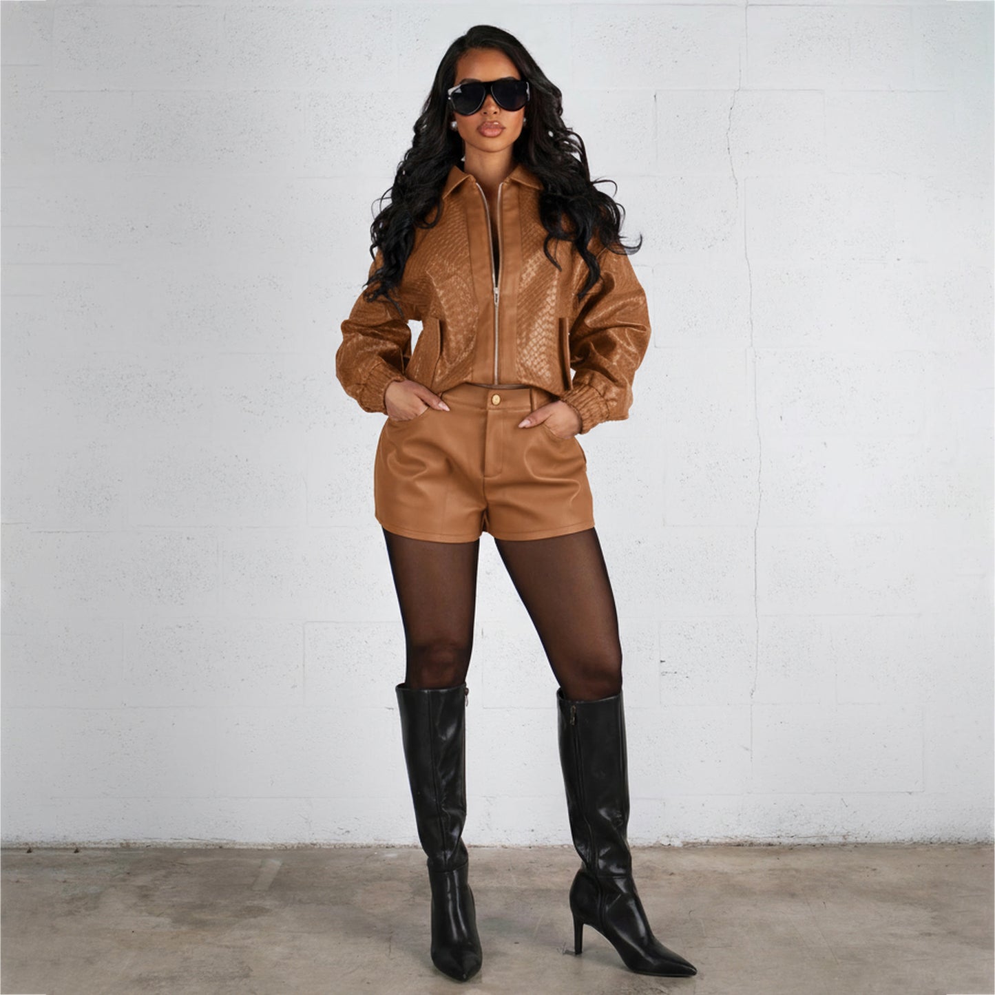 Women Short Lapels Zipper Motorcycle Jacket