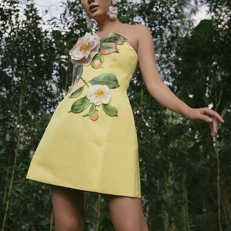 Summer Embroidery Three Dimensional Floral Sleeveless Dress