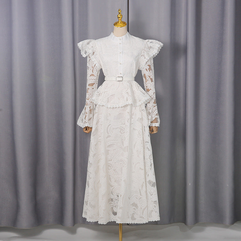 French Cutout Lace Slimming Elegant Dress