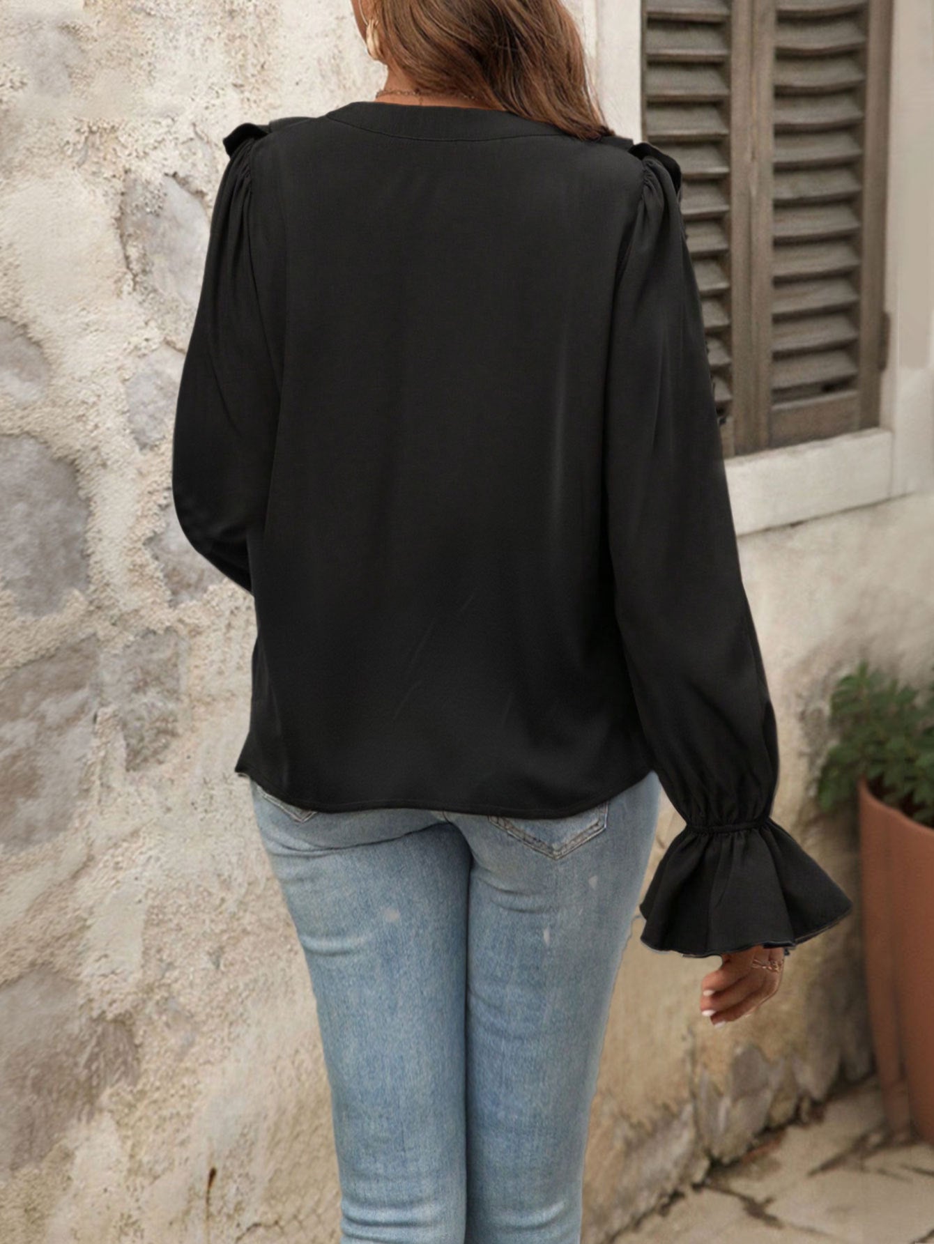 Women V neck Ruffled Elegant Shirt