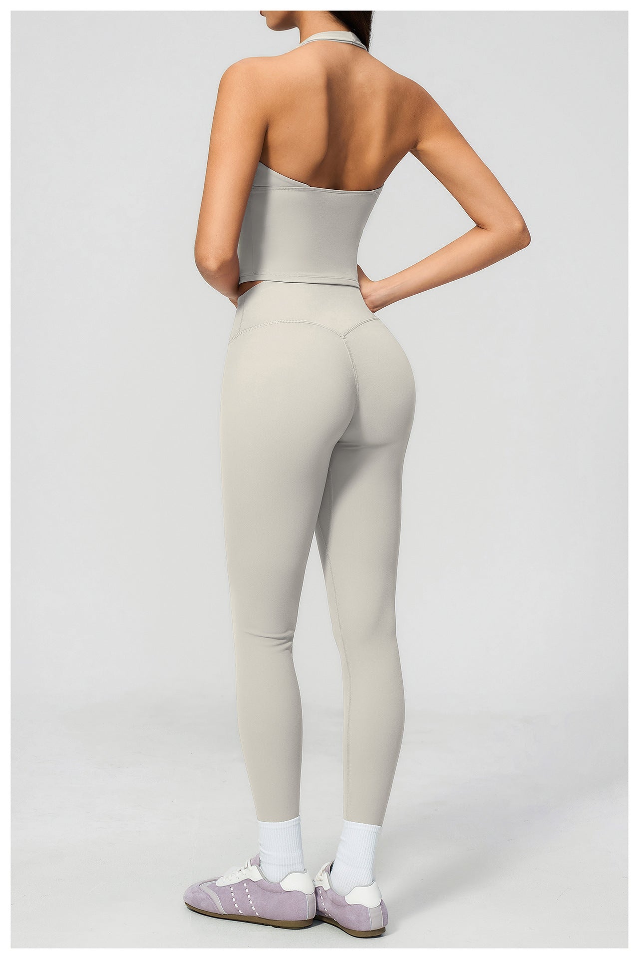 Brushed Deep V Plunge Halter High Waist Yoga Clothes