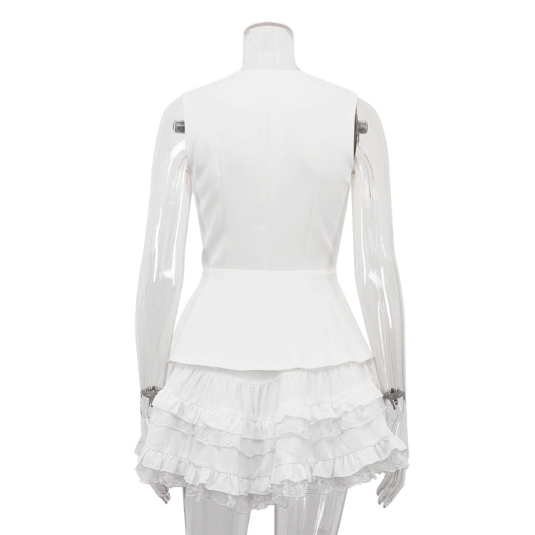 Women High Grade Sleeveless Vest Skirt Two Piece Sets
